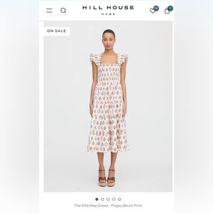 Hill House Home Ellie Nap Dress Poppy Block Print Smocked NWT Size Small